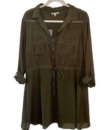 Charlotte Russe Olive Green  Button Down Dress Women’s Large Lightweight Design!