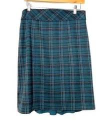 Nanette Lepore Plaid Wool Pencil Teal and Black Skirt 10