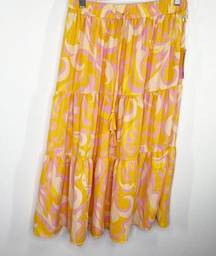 Rose & Olive Orange Pink Retro Printed Drawstring Skirt Women's Size Medium NWT