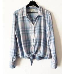 Cloth & Stone Blue and Pink Plaid Button Down Shirt Women's Size M