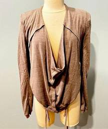 My Beloved Taupe Draped Front Long Sleeve Cardigan Size Medium