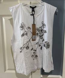 Women’s Size Medium  Floral Star White Muscle Tee Tank Top