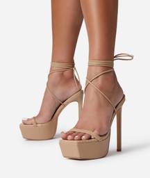 Fashion Nova NEW nude croc print lace up heels size 10