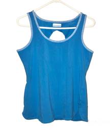 Keyhole Cotton Cutout Back Tank Top Blue Medium