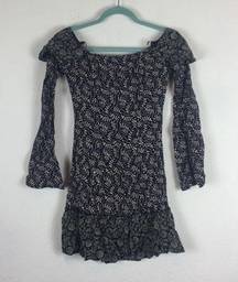 Stone Cold Fox Elsa Floral Off The Shoulder Mini Dress Navy Fern Size 0