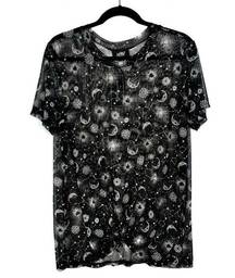 Polly & Esther NEW Just Polly Black Sheer Constellation Zodiac Mesh Front Knot Top XL