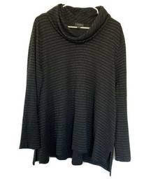 J.Jill  Wearever Collection Black Metallic Stripes Cowl Neck Blouse