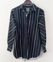 Lysse Black Striped Button Down Shirt Collared Long Sleeves Nylon Tunic Small