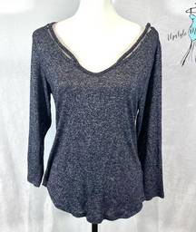 Jennifer Lopez heathered blue cutout beaded lightweight sweater top size medium