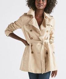 Lucky Brand Double Breasted Belted Cotton Trench Coat Beige size M