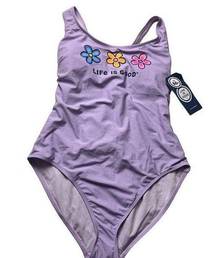Swimsuit  Women's Lilac with Flowers and Back String Detail Sz L