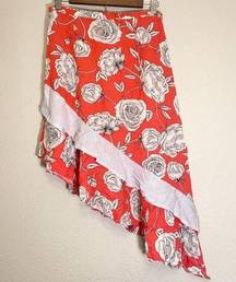 Jaase Red Asymmetrical Ruffle Floral Mixed Print Skirt Size M