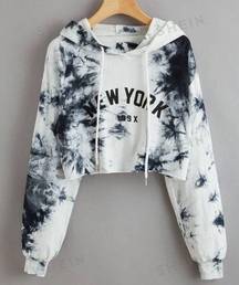 SheIn - New York Graphic Tie-Dye Cropped Hoodie