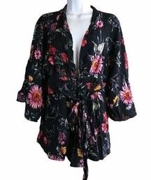 STOLEN HEARTS Black Floral Deep V Neck Romper M