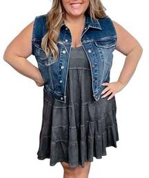 NWT Judy Blue Reversible Buffalo Plaid Flannel Denim Jacket Vest Size 3 XL