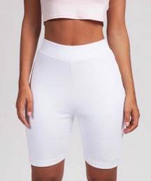 White Ribbed Biker Shorts