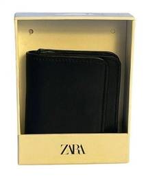 Zara Black Wallet Faux Leather Coin Purse Front Fold Snap Zipper Closure New