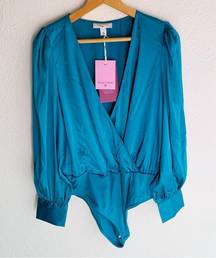 SERGIO HUDSON X TARGET Teal Crossover Satin Bodysuit Sz XL NWT