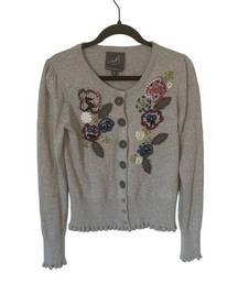 Knitted Dove Cardigan embellished with embroidered flowers Women's sz. M