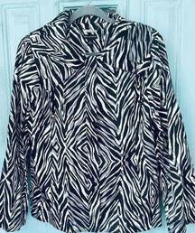 Dana Buchman Large Jacket Womens Black And White Zebra Print Zip Up With Pockets