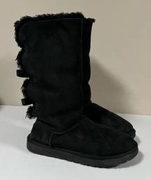 UGG Black ‘Bailey’ Bow Bows Sheepskin Suede Fur Winter Tall II Boot Boots Shoes Size 9 🐕‍🦺