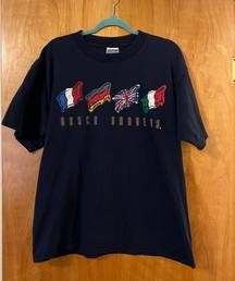 Gildan Busch Gardens World Flags Countries Vintage T-Shirt Navy Blue  Size XL