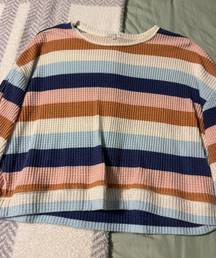 Striped Cropped Waffle Knit Top