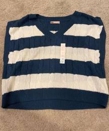 navy and white stripped cropped sweater