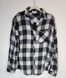 Honey Punch Metallic Black Plaid Women Small Western Oversized Relaxed Shirt