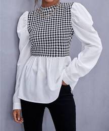 SheIn  Ruffle shirt for women Houndstooth Gigot Sleeve Peplum Top