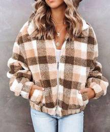 PLAID POCKETED TEDDY JACKET