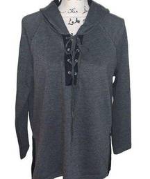 VERY J gray & black hooded cross cross long sweatshirt small