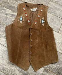 Cambridge Dry Goods 100% Leather Vest Small Lined Western Aztec Southwestern