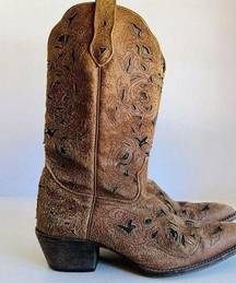 Miranda Tan Suede Leather Pull On Western Boots