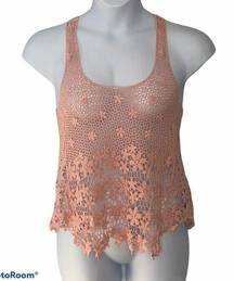 DOLLED UP by FANG Pink Crochet Lace Tank Top size Small