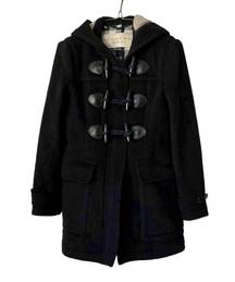 BURBERRY Fitted Wool Nova Check Hooded Duffle Coat in Black Sz 4 US