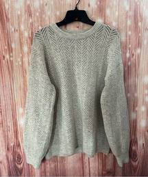 Hem & Thread Gray Open Stitch Crewneck Sweater