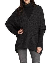 Vince  • Yak Cable Knit Poncho Sweater zip front oversized Dark Slate grey wool