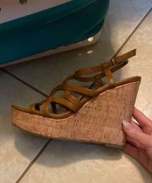 Tan Double Strap Platform Wedge