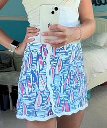 Lilly Pulitzer Sailboat Mini Skirt with Lace Detail, Size 2