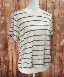 Love Charm White Short Sleeve Black Striped Boxy T Shirt