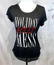 Holiday Hot Mess acid wash black tee size small