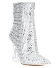 Steve Madden  Vivy Rhinestone Point Clear Flared Heel Booties