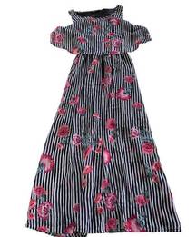 Robert Louis Dress Womens Small Black Pink Cold Shoulder Striped Floral Maxi