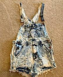 Distressed acid, wash, short overalls