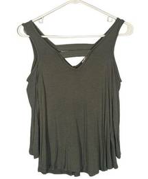 Threads Studio Olive Green Cold Shoulder V-Neck Lightweight Blouse Women Sz S