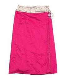 Pink Linen Blend Maxi Wrap Skirt Boho Peasent Tribal 10