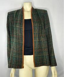 Vintage M.H.M. Melissa Harper collarless brown plaid woven blazer size 14