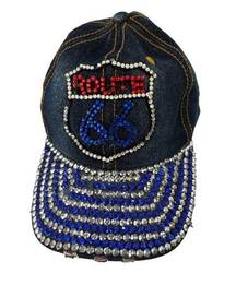 Route 66 Denim with Rhinestones Baseball Cap