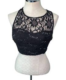 Lace Embroidered Sequins overlay padded croptop with criss cross back size 9